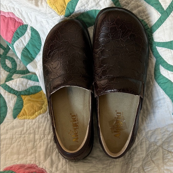Alegria Shoes - Alegria Dark Brown Embossed Floral Slip-Ons